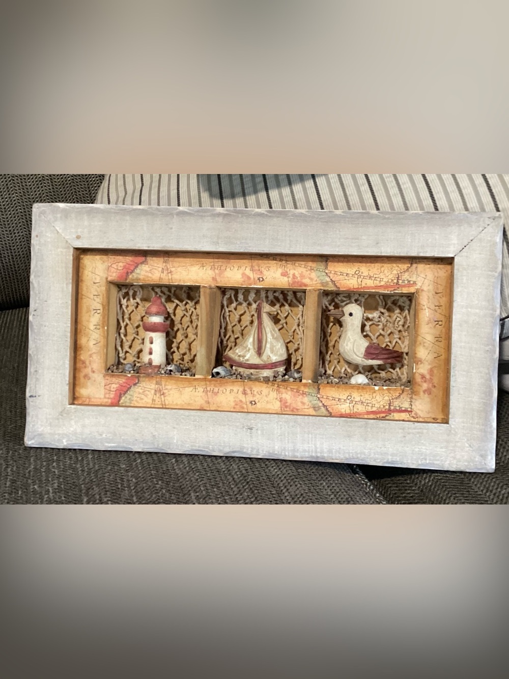 Vintage (2000) 3D Wood Nautical Shadowbox Wall Art Lighthouse Sailboat Seagull